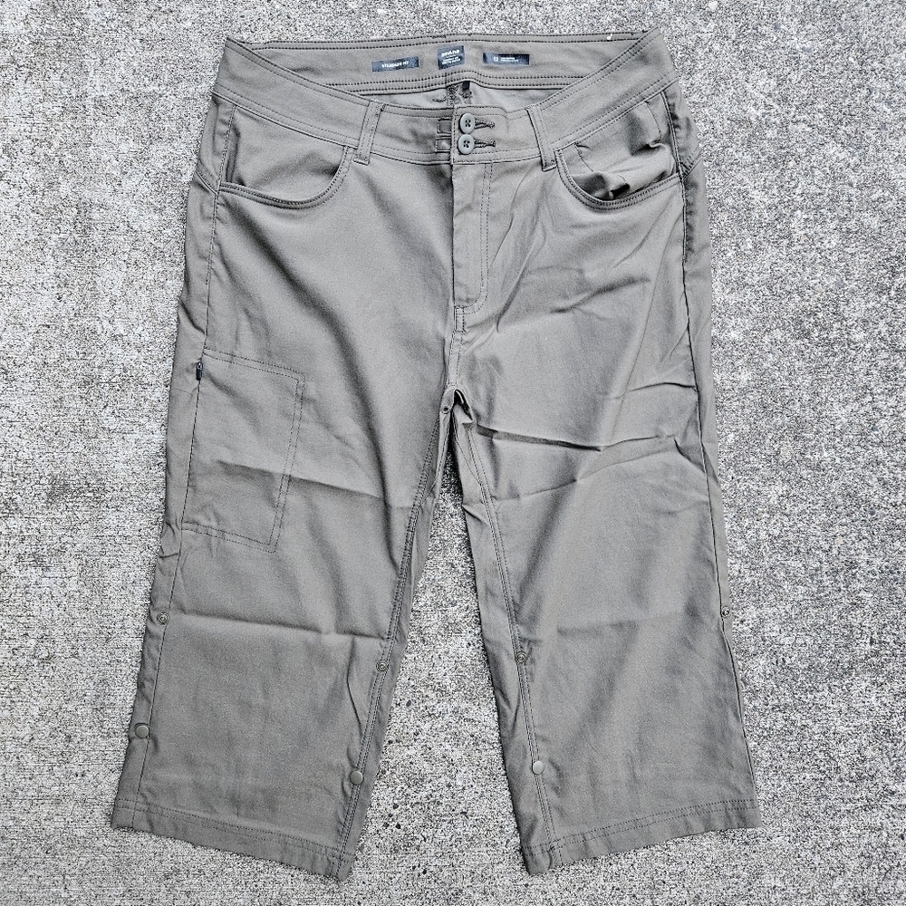 PRANA Halle II Standard Fit Olive Green Convertible Capri Pants Hiking Shorts 12